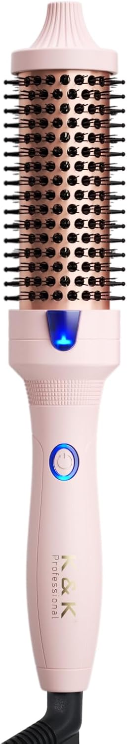 Pink K&K 1.5 Inch Ceramic Tourmaline Ionic Curling Brush Volumizer - Hot Brush Creates Root Volume & Loose Curls, Volume Curls, Hair Styling Tool